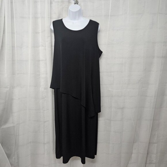 Tribal Black Sleeveless Midi Dress Layered Goth Minimalist XL - Picture 1 of 12